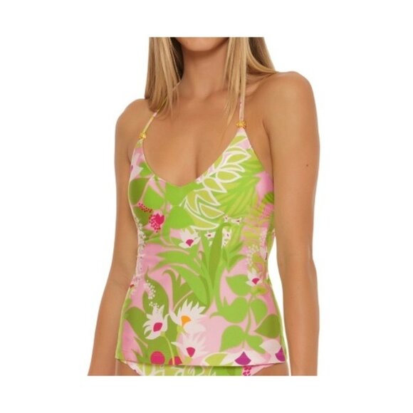 Trina Turk Womens La Palma Halter Tankini Top Size 4 Tropical Floral Print - Picture 1 of 7